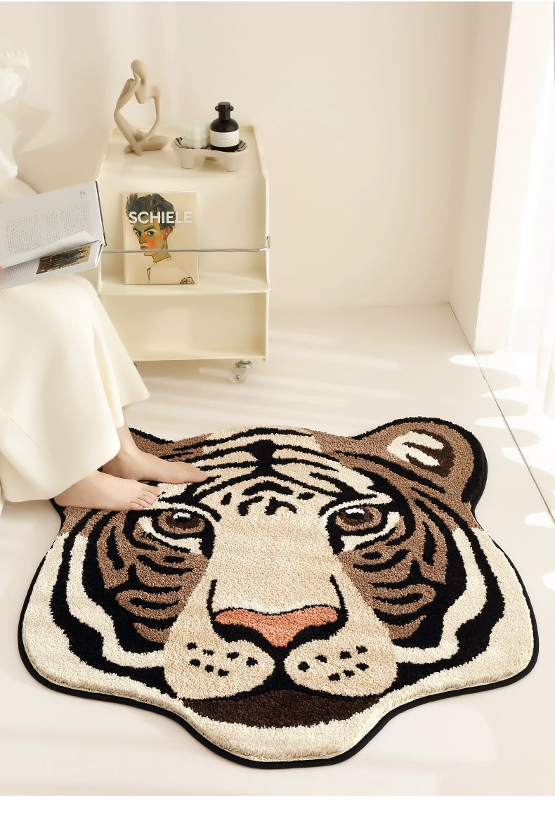 Feblilac Brown Tiger Head Handmade Tufted Acrylic Livingroom Carpet Area Rug