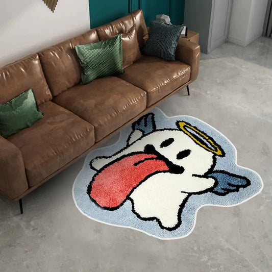 Feblilac Cute Halloween Angel Ghost Handmade Tufted Acrylic Livingroom Carpet Area Rug