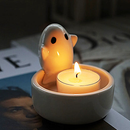 Feblilac Creative Cute Ghost Candle Holder Ceramic Scented Candle Desktop Decoration Props Halloween Gifts