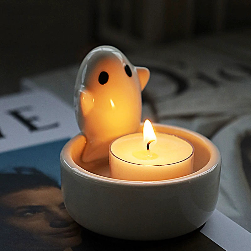 Feblilac Creative Cute Ghost Candle Holder Ceramic Scented Candle Desktop Decoration Props Halloween Gifts - view 2