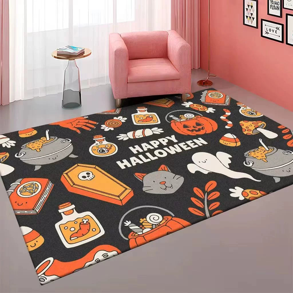 Feblilac Black Happy Halloween Horror Ghost Festival Handmade Tufted Acrylic Livingroom Carpet Area Rug