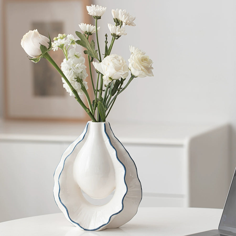 Feblilac Ceramic Vase Ornament Flower Arrangement Creative Flower Simple White High-end Vase Utensils Flower P - view 3