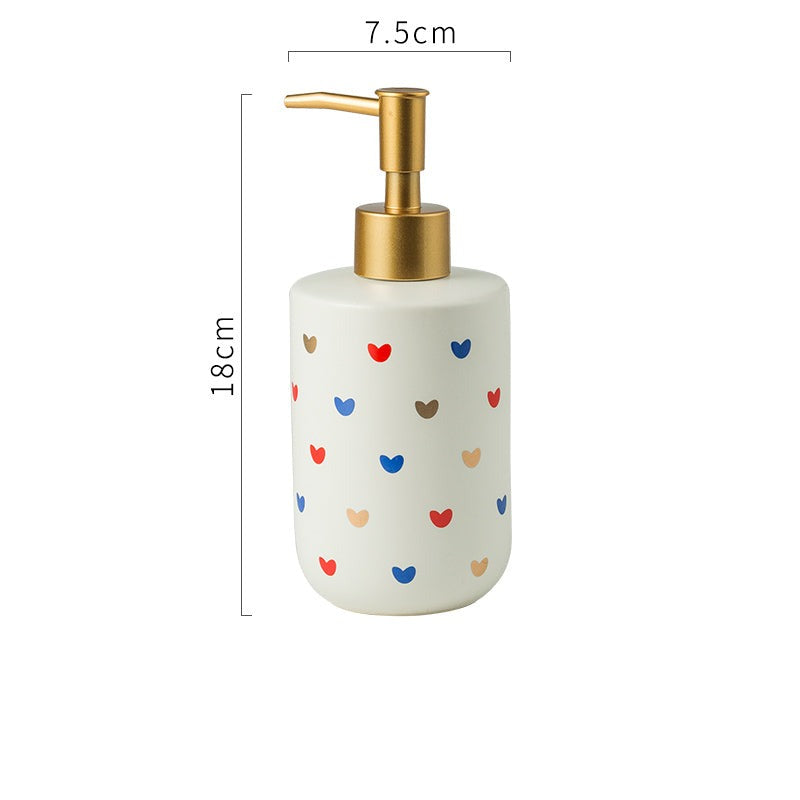 Ceramic Soap Dispenser, Liquid Soap Pump Bottle, Colorful Heart Dot Texture