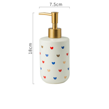 Ceramic Soap Dispenser, Liquid Soap Pump Bottle, Colorful Heart Dot Texture