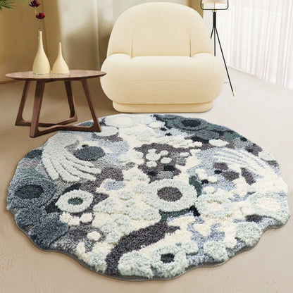 Feblilac Round Gray Island Tufted Bath Mat