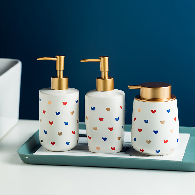 Ceramic Soap Dispenser, Liquid Soap Pump Bottle, Colorful Heart Dot Texture - view 4