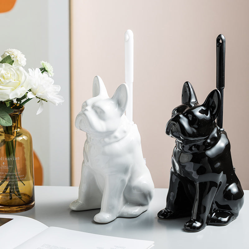 Feblilac Cute Ceramic Dog Toilet Brush Holder for Bathroom