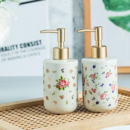 Rose Floral Ceramic Soap Dispenser, American Countryside Style Home Decor