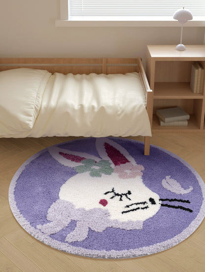 Feblilac Round Easter Cute Rabbit Tufted Bath Mat