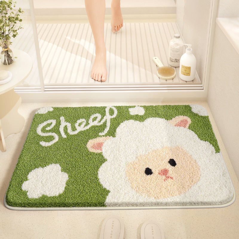 Feblilac Cute Animals Little White Sheep Tufted Bath Mat