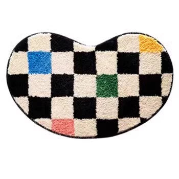 Feblilac Colorful Checkerboard Heart Tufted Bath Mat