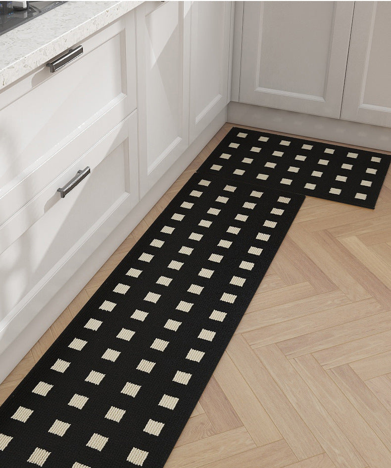 Feblilac Black Background Plaid Kitchen Mat, Waterproof and Oil-proof Carpet, Leave-in Washable, Wipeable, Lon - view 4