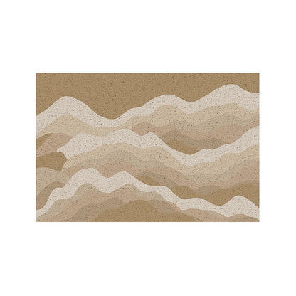 Brown Wave Entrance Door Mat, Modern Abstract Ocean Style Rug for Door, PVC Welcome Mat