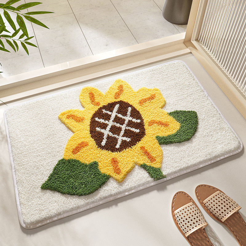 Feblilac Beige Big Sunflower Tufted Bath Mat