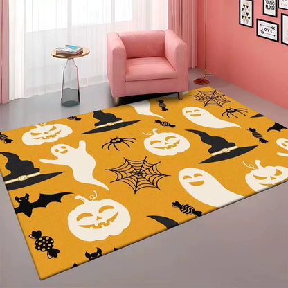 Feblilac White Pumpkin Halloween Horror Ghost Festival Handmade Tufted Acrylic Livingroom Carpet Area Rug