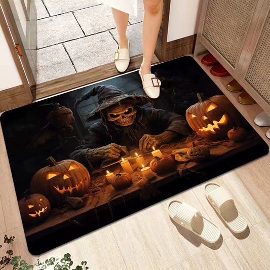 Feblilac Halloween Pumpkin Old Man Funny Face Horror PVC Coil Door Mat