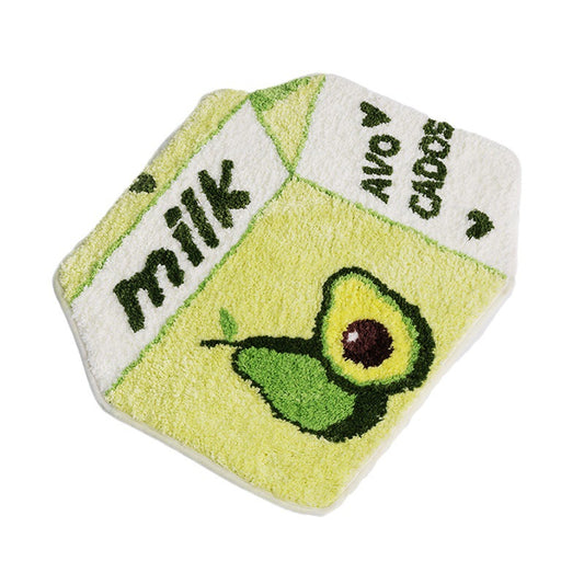 Feblilac Cartoon Fruit Bath Mat, Green Avocado Milk Bathroom Rug, Soft Flush Non-Slip Water Absorbent Mat