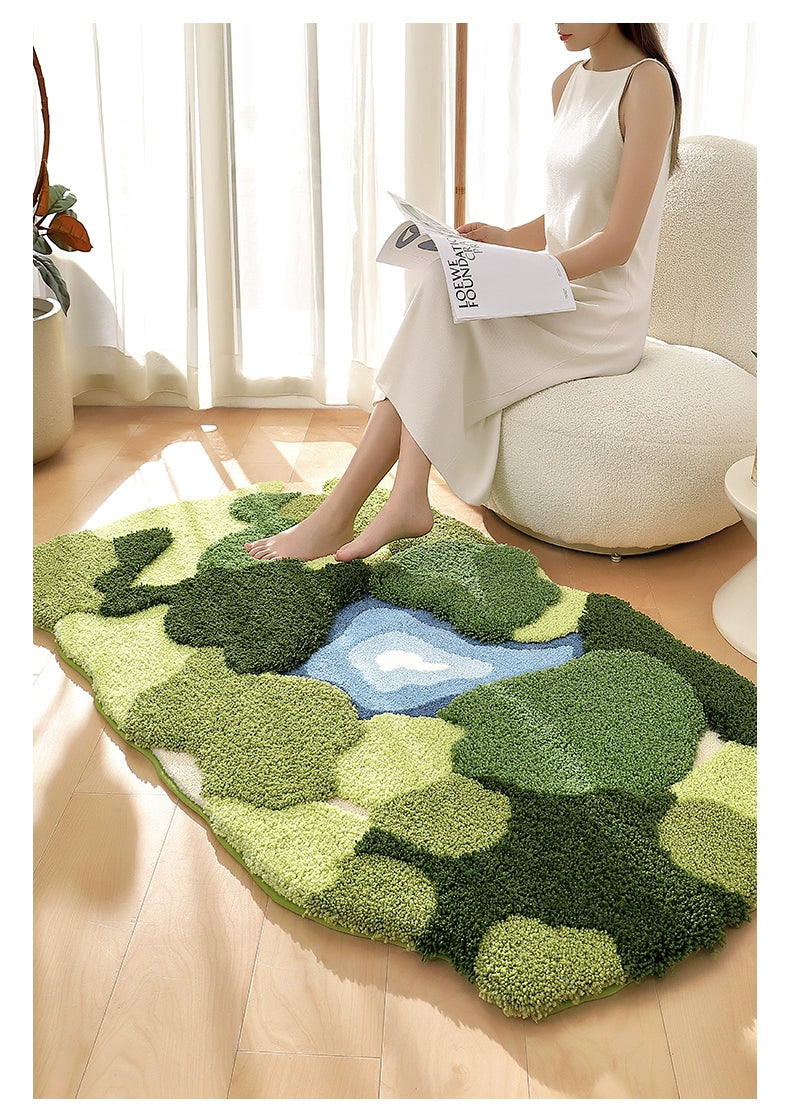 Feblilac Green Forest Moss Bedroom Rug Long Runner - view 4