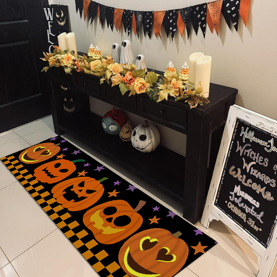 Feblilac Halloween Cute Orange Pumpkin Bedroom Rug Long Runner - view 2