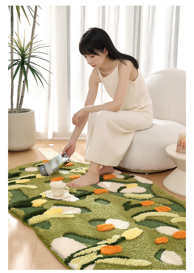 Feblilac Green Moss and Flowers Tufted Bath Mat