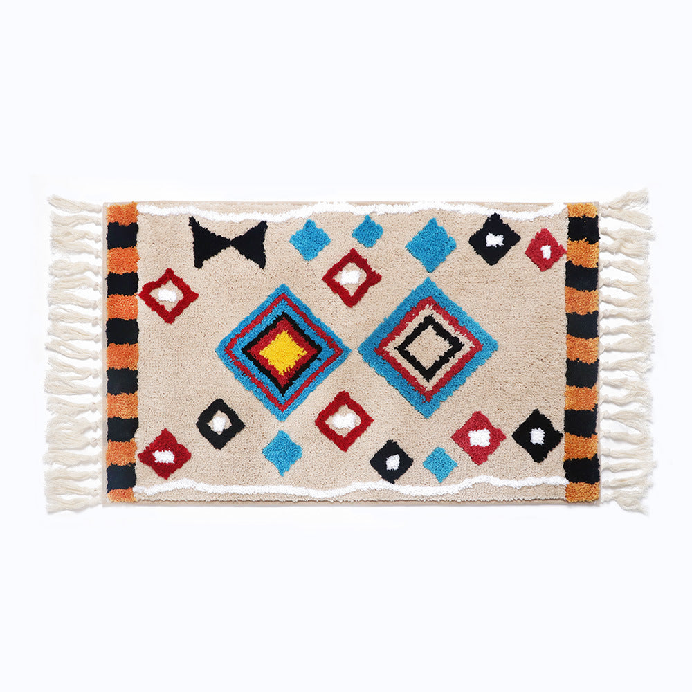 Bohemian Tassel Bath Mat, Tropical Geometry Style Rug for Bathroom - view 8