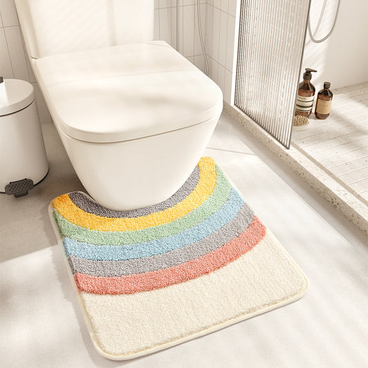 Feblilac Rainbow Tufted Bathroom Mat Toilet U-Shaped Floor Mat