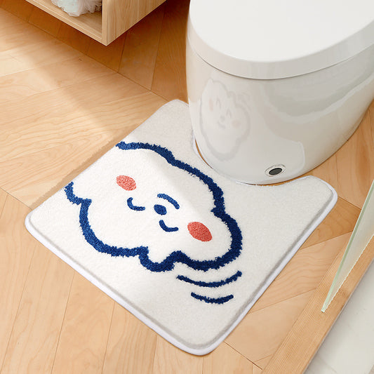 Feblilac Cute White Cloud Tufted Bathroom Mat Toilet U-Shaped Floor Mat