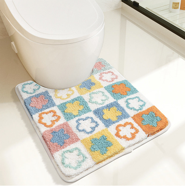 Feblilac Colorful flowers Tufted Bathroom Mat Toilet U-Shaped Floor Mat