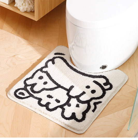 Feblilac Cute White Rabbit Tufted Bathroom Mat Toilet U-Shaped Floor Mat