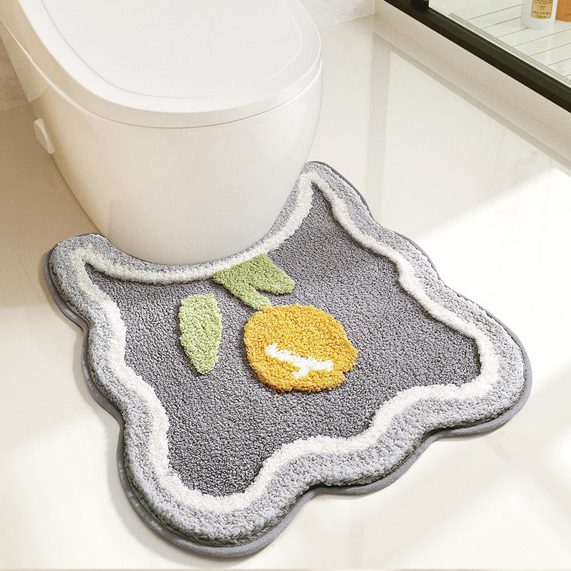 Feblilac Orange Flower Tufted Bathroom Mat Toilet U-Shaped Floor Mat