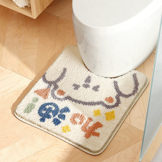 Feblilac Vitality Rabbit Tufted Bathroom Mat Toilet U-Shaped Floor Mat