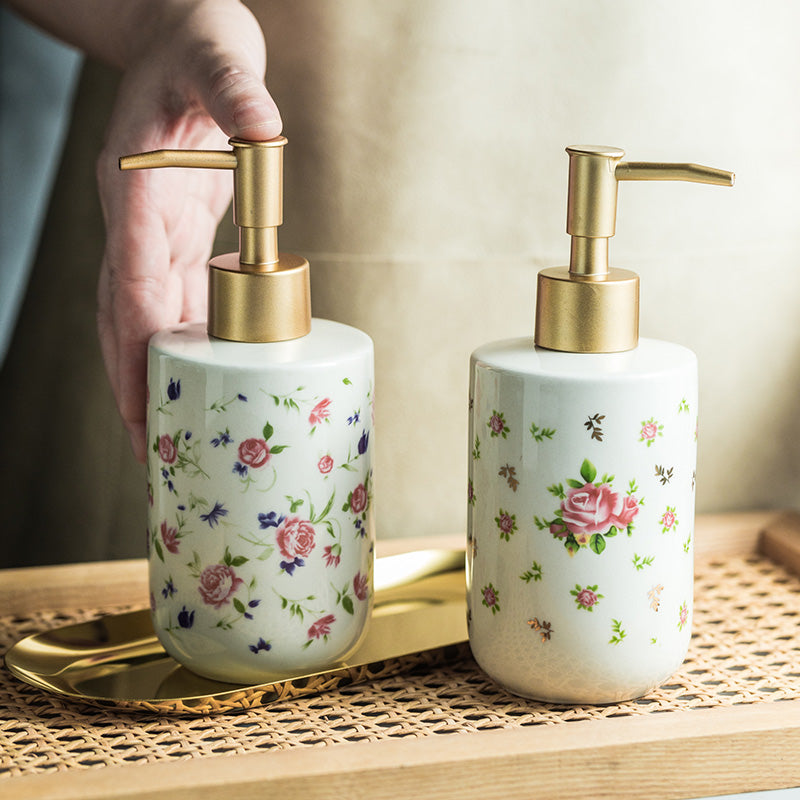 Rose Floral Ceramic Soap Dispenser, American Countryside Style Home Decor