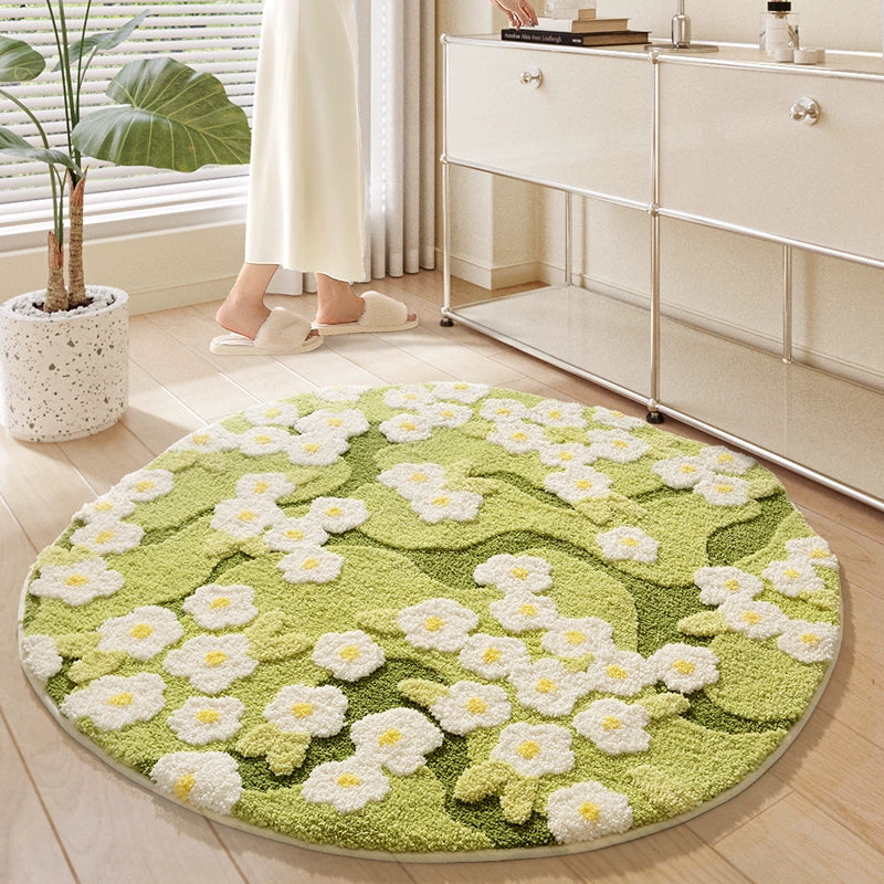 Feblilac White Flowers Handmade Tufted Acrylic Livingroom Carpet Area Rug