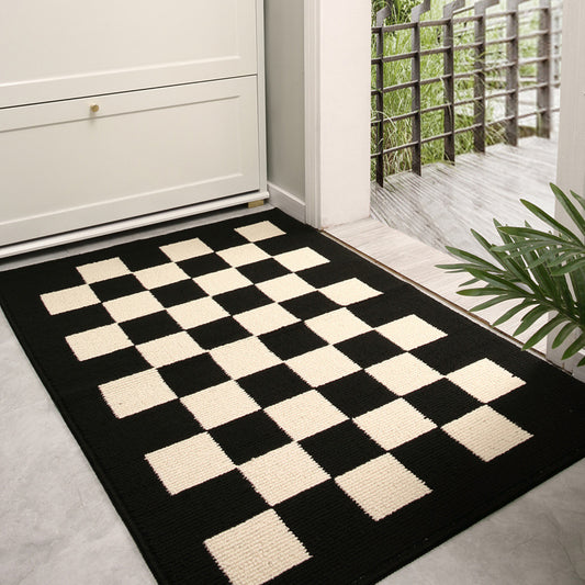 Feblilac Checkerboard Home Entry Door Mat, Home Door Porch, Dust Removal and Wear-resistant Door Mat, Simple Water-absorbing and Non-slip Carpet