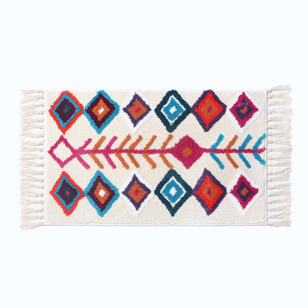 Bohemian Tassel Bath Mat, Tropical Geometry Style Rug for Bathroom - view 16