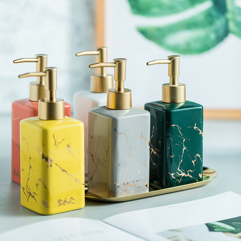 Ceramic Soap Dispenser, Marble Texture Cube Bottle for Kitchen Bathroom - view 4