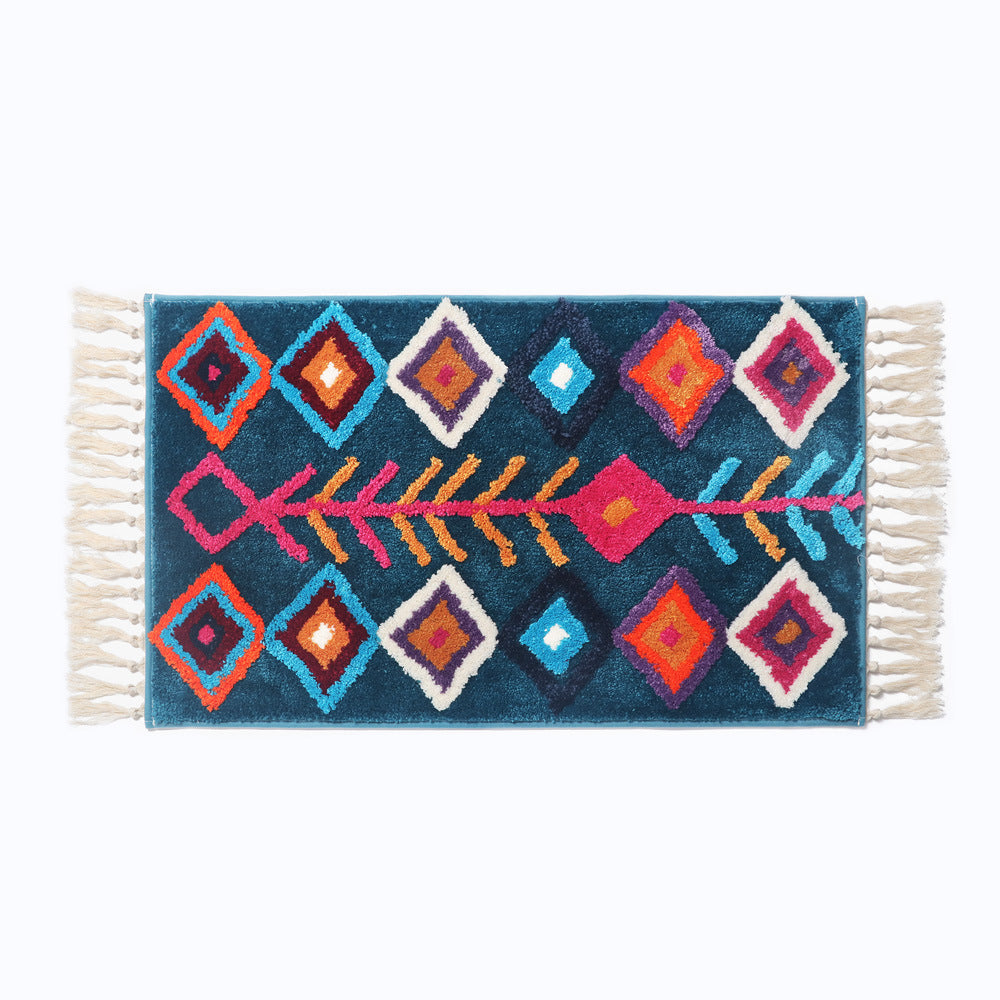 Bohemian Tassel Bath Mat, Tropical Geometry Style Rug for Bathroom - view 13