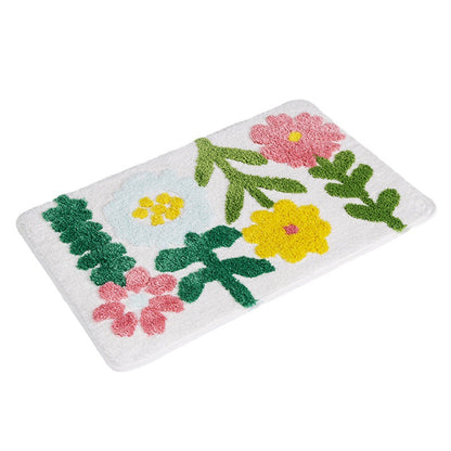 Feblilac Flowers Bath Mat, Pink Yellow Bathroom Rug, Soft Flush Non-Slip Water Absorbent Mat