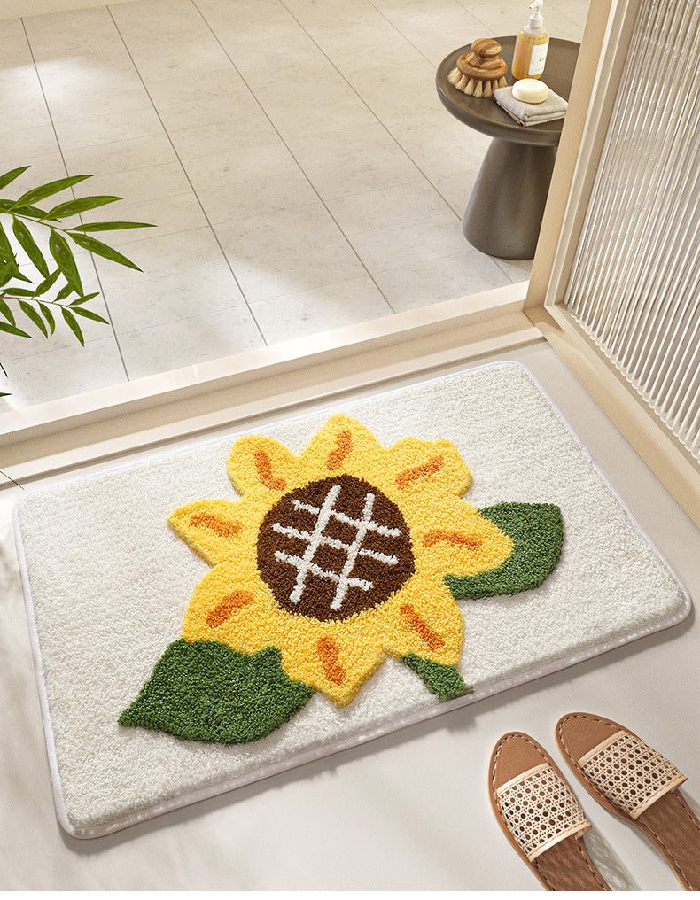 Feblilac Beige Big Sunflower Tufted Bath Mat