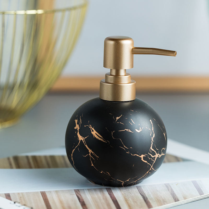 Feblilac Ceramic Soap Dispenser, Round Bottle for Kitchen Bathroom with Marble Texture - view 4