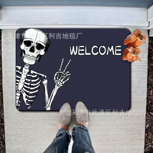 Feblilac Halloween Welcome Skull Horror PVC Coil Door Mat