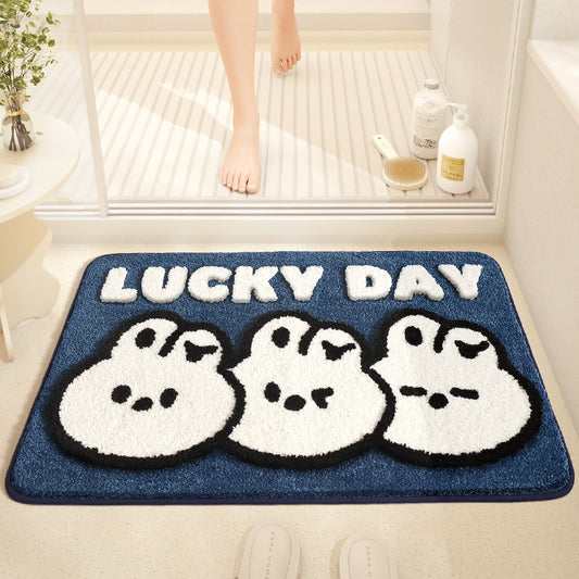 Feblilac Cute Animals Lucky Day White Rabbit Tufted Bath Mat