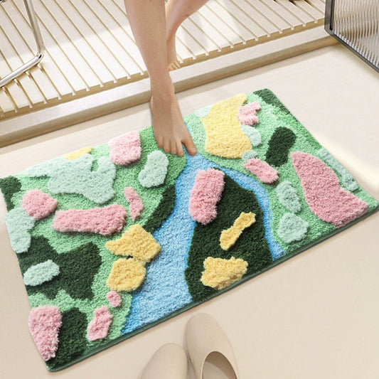 Feblilac Pink Yellow Green Moss Tufted Bath Mat