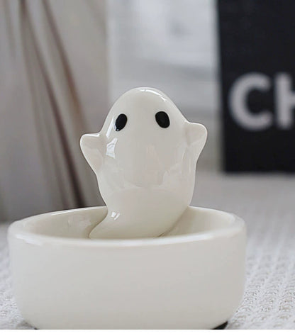 Feblilac Creative Cute Ghost Candle Holder Ceramic Scented Candle Desktop Decoration Props Halloween Gifts