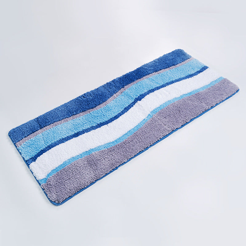 Feblilac Ocean Waves Bath Mat, Abstract Curve Lines Bathroom Rug, Soft Flush Non-Slip Water Absorbent Mat for