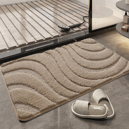 Feblilac Solid Color Tufted Bath Mat, Curve Pattern Bathroom Rug