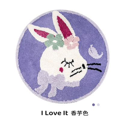 Feblilac Round Easter Cute Rabbit Tufted Bath Mat