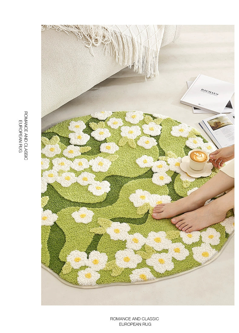 Feblilac White Flowers Handmade Tufted Acrylic Livingroom Carpet Area Rug