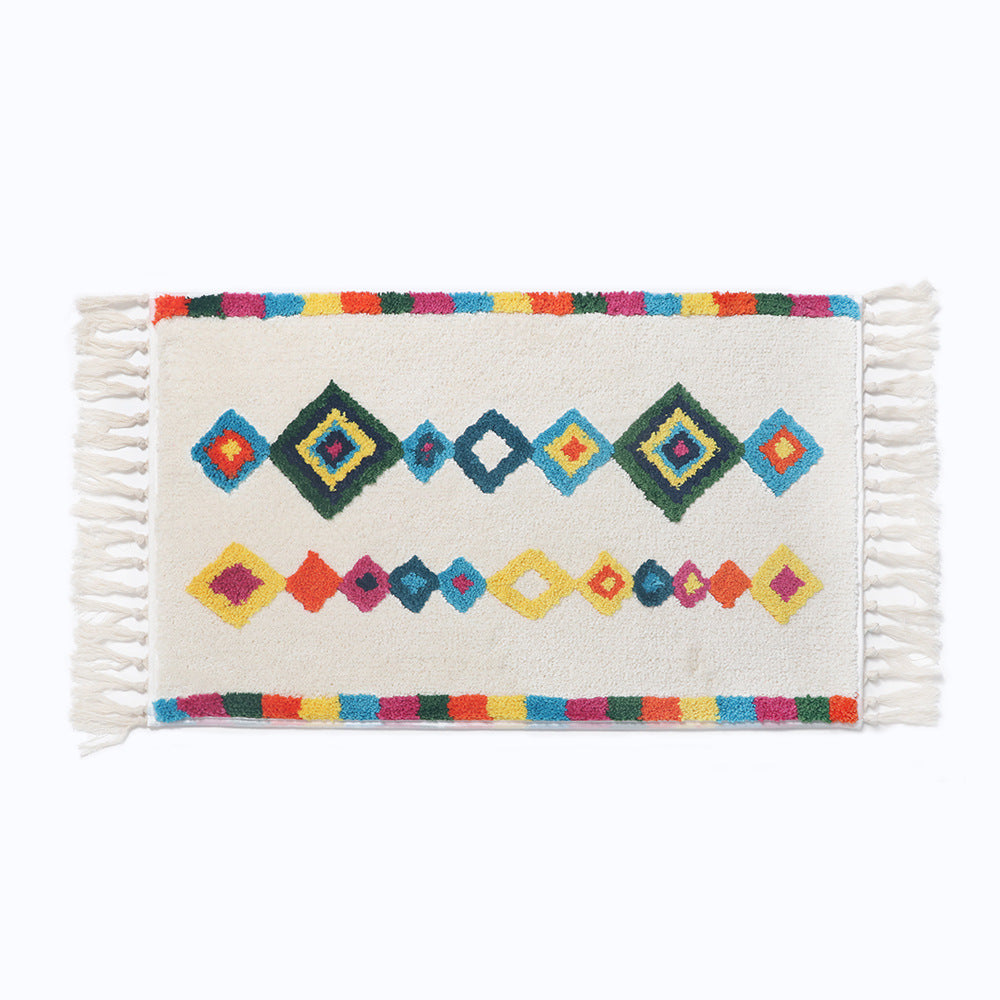 Bohemian Tassel Bath Mat, Tropical Geometry Style Rug for Bathroom - view 15