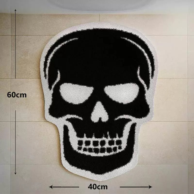 Feblilac  Black Skull Tufted Bath Mat